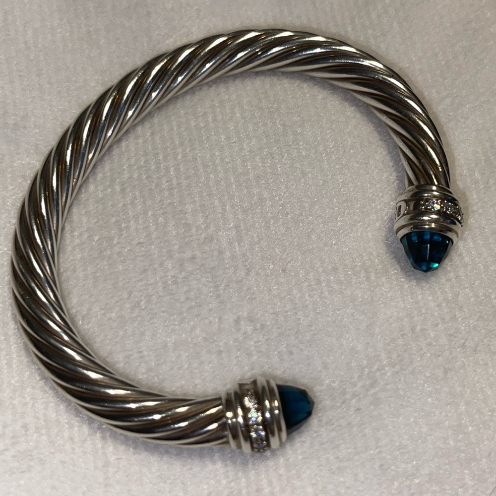 Cable Classic Bracelet in Sterling Silver with deep Blue and Pave Diamonds